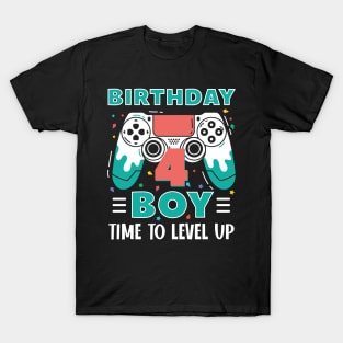 4th Birthday Boy Gamer Funny B-day Gift For Boys kids toddlers T-Shirt